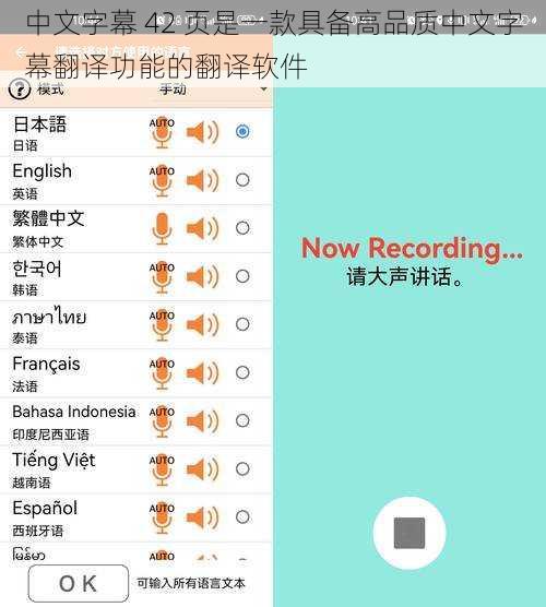 中文字幕 42 页是一款具备高品质中文字幕翻译功能的翻译软件